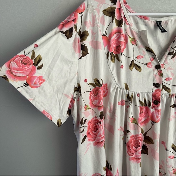 3xl floral short sleeve blouse Allegrace Women’s pink white top 3x shirt - Picture 3 of 7
